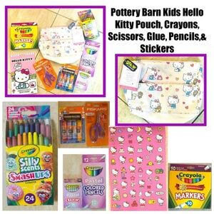 Pottery Barn Kids Hello Kitty Pouch, Crayons, Glue, Scissors, Pencils & Stickers